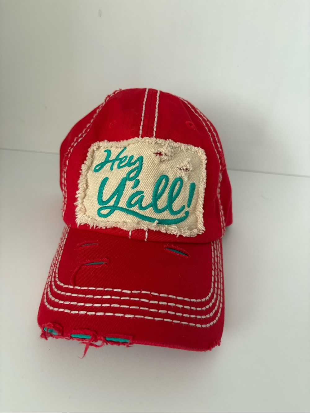 Hey Yall Distressed Red Women’s Baseball Cap